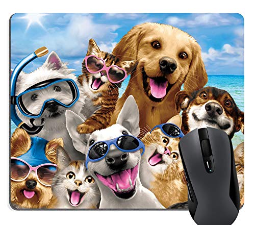 Product Cover Knseva Dogs and Cats Beach Party Funny Selfie Gaming Mouse Pad Cute Pets Family Mouse Pads for Computers Laptop