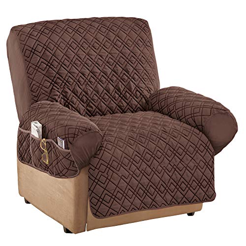 Product Cover Collections Etc Diamond-Shape Quilted Stretch Recliner Cover with Storage Pockets - Furniture Protector, Chocolate, Recliner
