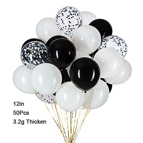 Product Cover Black, Confetti and White Balloons - Pack of 50, Great for Weddings Birthdays Bridal Shower Decorations Graduation Party Decorations Supplies 3 Style, 12 Inch