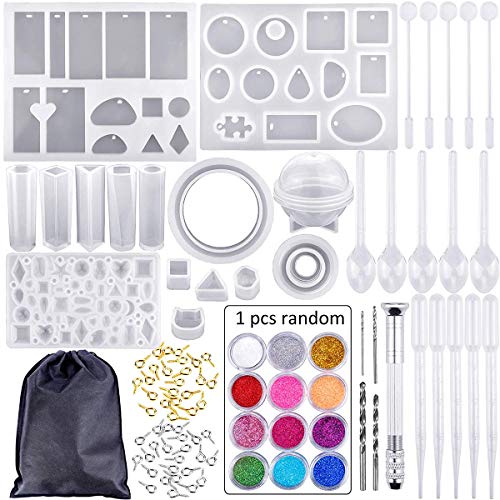 Product Cover Artibetter 83PCS Resin Casting Molds and Tools Set Silicone Jewelry Molds Stirrers, Droppers, Sequins, Hand Twist Drill and Screw Eye Pins for DIY Jewelry Making