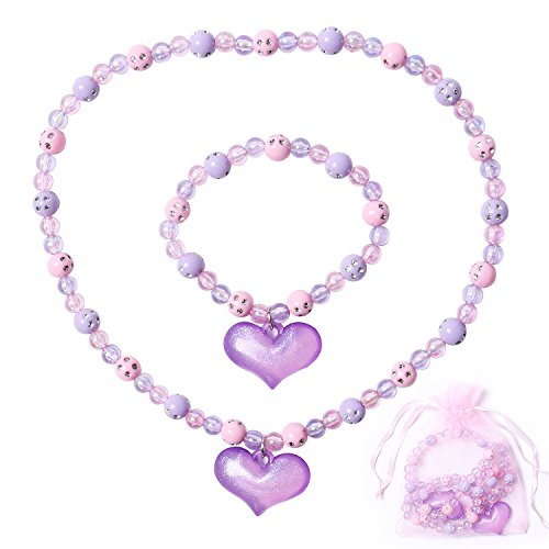 Product Cover Annilubaby Todder Girls Jewelry Set,Stretch Love Necklace Bracelet Set Heart Jewelry Necklace Pretend Play Jewelry-Purple