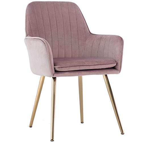 Product Cover GOLDEN BEACH Elegant Velvet Dinning Chair Mid-Back Support Accent Arm Chair Modern Leisure Upholstered Chair with Gold Plating Legs (Pink Mauve)
