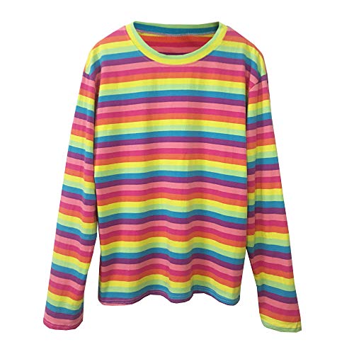 Product Cover Women Long Sleeve T-Shirts Rainbow Fashion Casual Loose Shirt (Medium, Rainbow)
