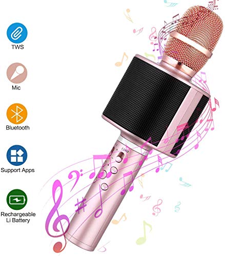 Product Cover Karaoke Microphone for Kids, Mbuynow Wireless Microphone Bluetooth 4.2 with Speaker Loud, Phone Holder/Selfie Stick, TWS Connectable Another Microphone for Singing Together in Home Christmas Party