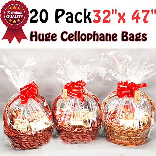 Product Cover Clear Basket Bags Package Bags Cellophane Wrap for Baskets and Gifts, 47 by 32 Inches (20-Pack)