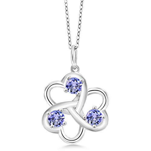 Product Cover Gem Stone King 925 Sterling Silver Blue Tanzanite Women's 3 Hearts Interlock Pendant Necklace, 0.90 Ct Round with 18 Inch Silver Chain