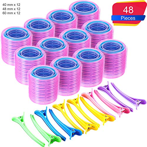 Product Cover Super Jumbo Self Grip Hair Rollers Set 36 Count Mega Jumbo Large Self Holding Rollers and 12 Duck Teeth Bows Hairdressing Curlers for Women, Men (60 mm, 48 mm, 40 mm, 48 Pieces)