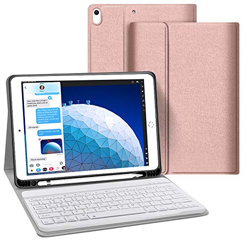 Product Cover iPad Keyboard Case for iPad 10.5, iPad Air 3 10.5 2019 3rd Gen iPad Pro 10.5 2017 JUQITECH Smart Case with Keyboard Detachable Wireless Keyboard Magnetically Case Cover with Pencil Holder, Rose Gold