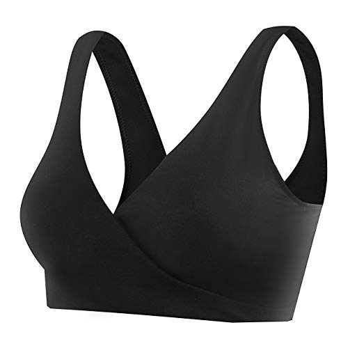 Product Cover Sunzel Women's Cotton Spandex Seamless Sleep Bra for Nursing and Maternity [2019 Upgraded Version] (XL, Black)