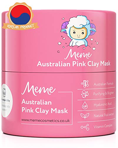 Product Cover MeMe Australian Pink Clay Face Mask | Korean Skin Care, 100% Natural Kaolin Clay | Acne Recovery, Blackhead Deep Pore Cleanse, Purify & Brighten your Skin | Vitamin C & Hyaluronic acid 4.23Oz