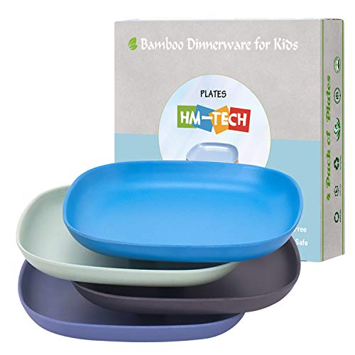 Product Cover 4pcs Bamboo Kids Plates for Baby Feeding, Non Toxic & Safe Toddler Plates, Eco-Friendly Tableware for Baby Toddler Kids Bamboo Toddler Dishes & Dinnerware Sets