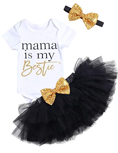 Product Cover Newborn Infant Baby Girl Outfits Mama Print Romper + Tutu Skirts + Headband + Leg Warmers 4pcs Clothes Set