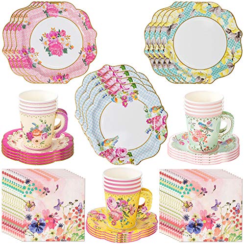 Product Cover Talking Tables Vintage Tea Party Supplies | Floral Paper Party Plates, Napkins, Tea Cups and Saucer Sets | Great for Tea Parties, Weddings, Bridal Showers, Baby Showers and Birthday Parties