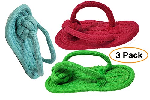 Product Cover Pro Image Dog Chew Toy Slipper Shoe Flip Flops Shape Great for Teething Puppies Molar Teeth Cleaning Toy Chew Activity Toy Cotton Rope Material (3 Pack) Cotton, Cotton Rope