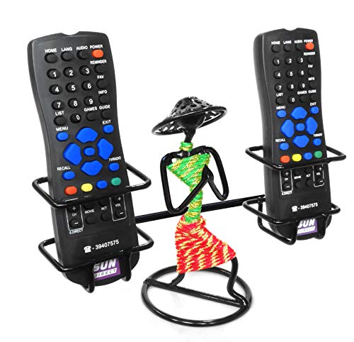 Product Cover ORCHID ENGINEERS Iron Remote Holder/Stand with Welcome Gesture Lady (Green and Pink) (Black, 2 REMOTES)