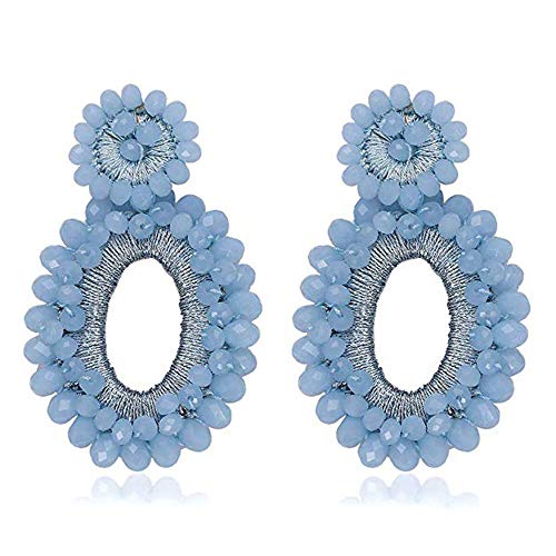 Product Cover Statement Drop Earrings - Bohemian Beaded Round Dangle Earrings Gift for Women (C Blue)