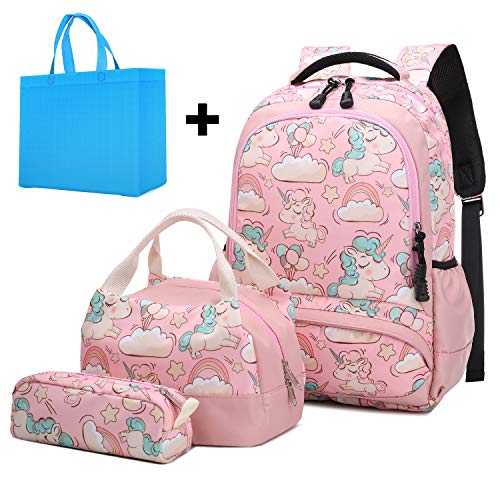 Product Cover Girls School Backpacks Set Cute Unicorn Backpack with Lunch Box Pencil Case Kids Bookbag School Bags for Girls Elementary Students Schoolbag 3 in 1 Sets