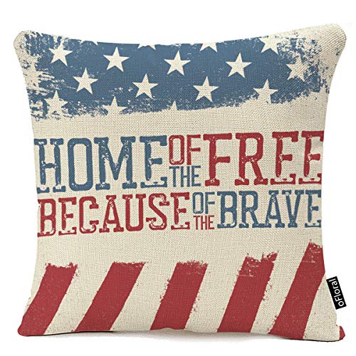 Product Cover oFloral Throw Pillow Cover Blue Americana Patriotic Design Independence Day Celebration of 4Th July Red America Memorial Decorative Pillow Case Home Decor Square 18x18 Inches Pillowcase