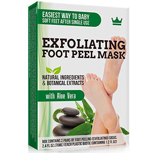 Product Cover Exfoliating Foot Peel Mask - 2 Pairs of Booties for Smooth and Soft Feet - Peeling Away Rough Heels Dead Skin Cells and Calluses - Aloe Scented Natural Formula for Silky Soft Feet