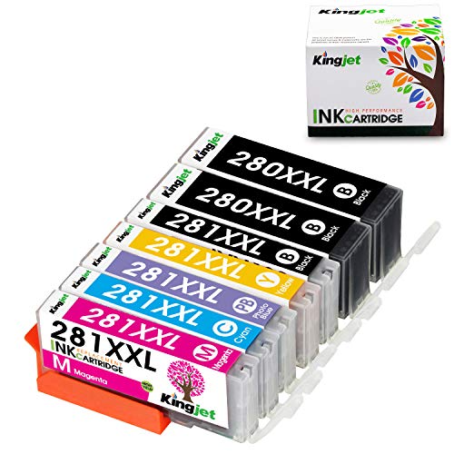 Product Cover Kingjet Compatible Replacements for PGI-280 CLI-281, PGI-280XL CLI-281XL Ink Cartridges Work with Pixma TS9120, TS8220, TS8120 Printers, 6 Color, 7 Pack (2PGBK 1BK 1C 1M 1Y 1PB)