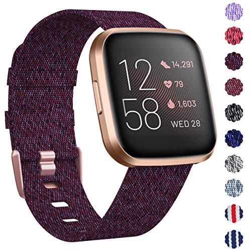 Product Cover KIMILAR Woven Band Compatible with Fitbit Versa/Fitbit Versa 2 / Fitbit Versa Lite Edition, Large Small Woven Fabric Breathable Men Women Versa Replacement Band for Versa Smartwatch