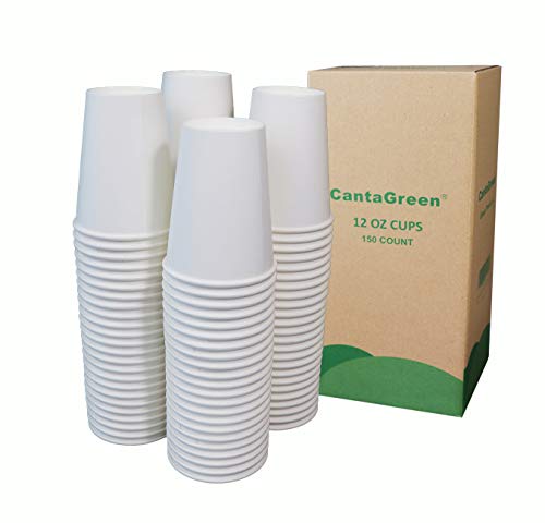Product Cover CantaGreen 12 OZ Heavyduty Paper Cups,150 Count White Disposable Cup for Hot and Cold Beverage