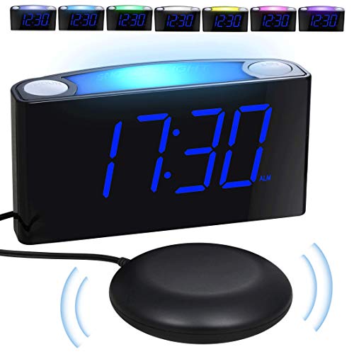 Product Cover Loud Vibrating Alarm Clock Bed Shaker for Bedrooms Home Kitchen Desk, Heavy Sleepers Deaf Seniors Kids - Large Digital Display & Dimmer, Night Light, 2 USB Ports, Easy Set, 12/24 H DST, Battery Backup