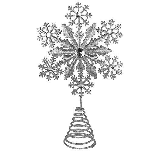 Product Cover Ornativity Glitter Snowflake Tree Topper - Silver Sparkling Gem Christmas Tree Decoration