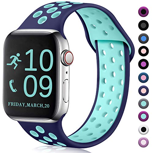Product Cover Zekapu Compatible with Watch Band 40mm 38mm, for Women Men, S/M, Breathable Silicone Sport Replacement Wrist Band Compatible for iWatch Series 5/4/3/2/1,Blue-Teal