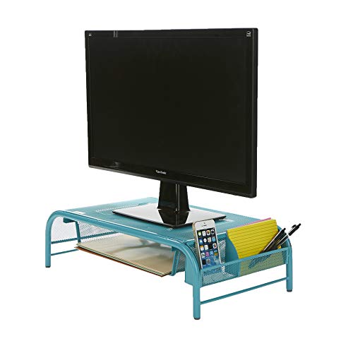 Product Cover Mind Reader MESHMONSTA-TUR Metal Mesh Desk Drawer, Desktop Monitor Stand Organizer, Turquoise