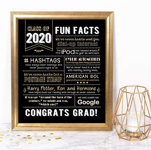 Product Cover Katie Doodle Graduation Party Supplies 2020 Decorations Centerpieces Gifts | Includes 8x10 Class of 2020 Sign [Unframed], SG019, Black/Gold