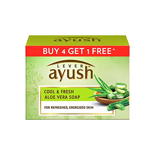 Product Cover Lever Ayush Cool & Fresh Aloe Vera Soap, 100 g each (Buy 4 Get 1)