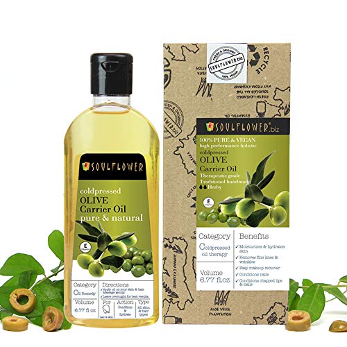 Product Cover Olive Oil by Soulflower, 100% Pure & Natural Undiluted, Organic & Cold Pressed, USFDA Approved, for All Hair and Skin Types, Deep Conditioning, Strengthen and Replenish Elasticity, 6.77 Fl.Oz, Vegan