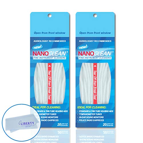 Product Cover All-in-1 Hearing Aid Cleaning Kit (2 Pack) - Gentle and Effective Hearing Aid Cleaning Brush with Threader (40 Ready-to-Use Strands) w/Liberty Cleaning Cloth - Fine Instrument Cleaners by NanoClean