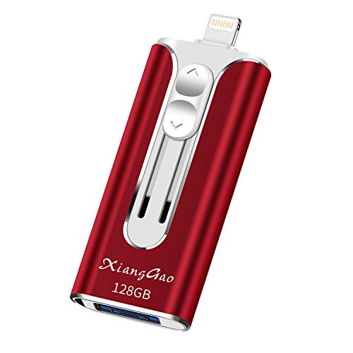 Product Cover iOS Flash Drive 128GB iPhone Memory Stick,XiangGao Thumb Drive USB 3.0 Lightning Memory Stick for iPhone iPad Android and Computers (red-128GB)