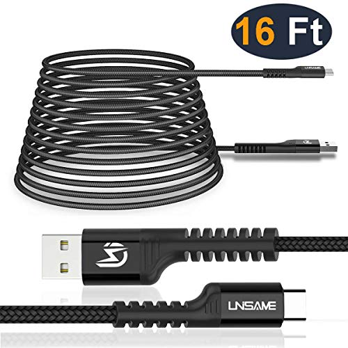 Product Cover USB C Cable, UNISAME 16.5Ft Heavy Duty Nylon Braided USB Type C Extra Long Power Charging Cable for Samsung Galaxy S10 S9 S8 Note 10/9/8 LG G8 G7 G6 V40 Google Pixel iPad Pro Moto ZTE
