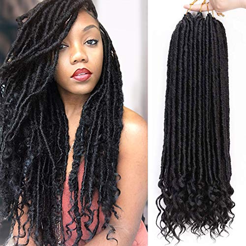 Product Cover AISI BEAUTY Goddess Locs Crochet Hair Braiding Pre-Looped Faux Locs Crochet Hair with Curly Ends Synthetic Hair Extension for Black Women 6packs/Lot 24 Roots(1B)