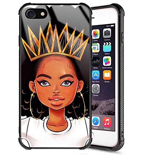 Product Cover iPhone 7 iPhone 8 Case African Afro Girls Women Slim Fit Shockproof Bumper Cell iPhone Accessories Black Tempered Glass Protective Apple iPhone 7/8 Case - Queen Girls