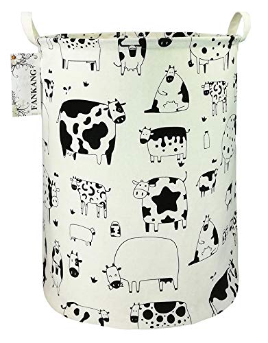 Product Cover FANKANG Storage Bins Nursery Hamper Canvas Laundry Basket Foldable with Waterproof PE Coating Large Storage Baskets Gift for Kids, Office, Bedroom, Clothes, Toys Baby Shower Basket (Cows)