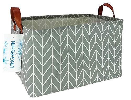 Product Cover Rectangular Storage Bin Canvas Fabric Folding Gift Basket with Handles- Toy Box/Toy Storage/Toy Organizer for Boys and Girls - Nursery Hamper (Grey Point)