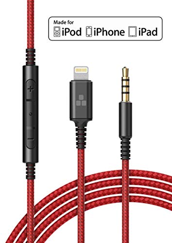 Product Cover (Apple MFi Certified) Replacement Headphone Cable with iPhone Lightning Connector (3.5mm) Audio Aux Cord with Mic & Volume Control Remote (Compatible with Beats/Sony/Sennheiser and Audio Tech)