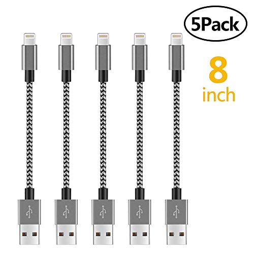 Product Cover Phone Charger 5Pack 8 Inch/20CM Nylon Braided Fast Cable Compatible with Phone X 8 8 Plus 7 7Plus 6s 6sPlus 6 6Plus 5 5s 5c SE Pad Pod and More