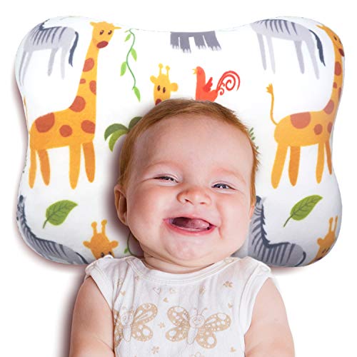Product Cover Baby Pillow, MALOMME Infant Pillow Soft Baby Head Shaping Pillow for Sleeping Organic Cotton Washable 3D Breathable Air Mesh Protection for Flat Head Syndrome