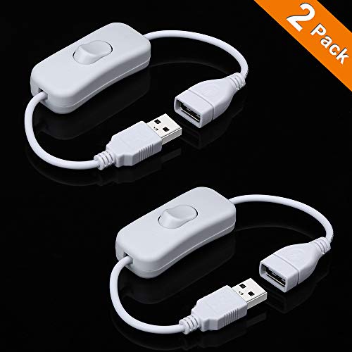 Product Cover Electop 2 Pack Male to Female USB Cable with On/Off Switch, USB Extension Inline Rocker Switch for Driving Recorder, LED Desk Lamp, USB Fan, LED Strip（White）