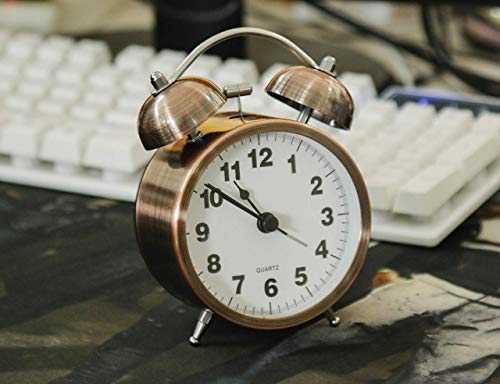 Product Cover HAPPENWELL Analog Twin Bell Copper White Edition Vintage Look Table Alarm Clock with Night Led Display Copper Table Alarm Clock