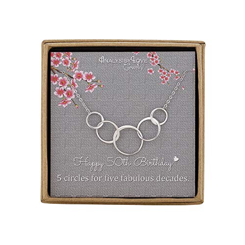 Product Cover 50th Birthday Gifts for Women - Sterling Silver Infinity 5 Circle 5 Decades Necklace, Mothers Day Jewelry