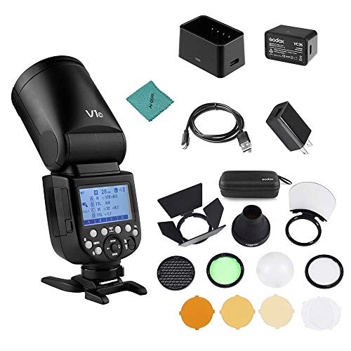 Product Cover Godox V1C Camera Flash Speedlite Speedlight Round Head Compatible with Canon EOS Series 1500D 3000D 5D Mark LLL 5D Mark ll for Wedding Portrait Studio Photography + Godox AK-R1 Pocket Flash Light Acce
