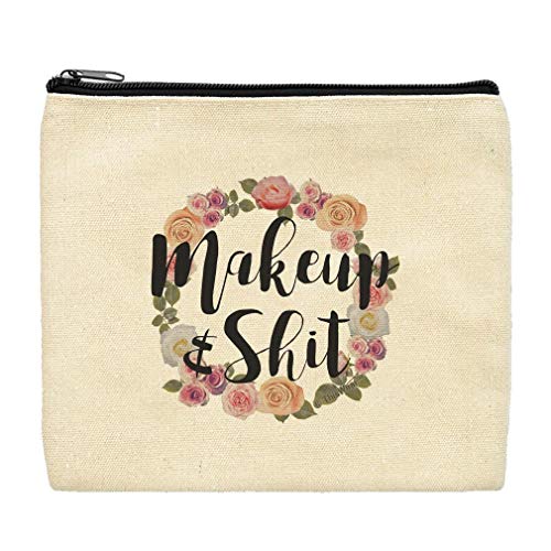 Product Cover Funny Canvas Makeup Bag Makeup & Sh-t Swear Word Makeup Bag Floral Bag Travel Bag Zip Makeup Bag