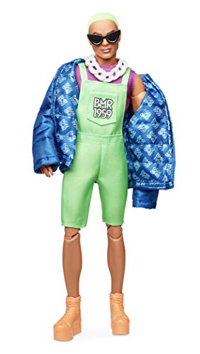 Product Cover Barbie BMR1959 Ken Fully Poseable Fashion Doll with Neon Hair, in Neon Overalls and Puffer Jacket, with Accessories and Doll Stand