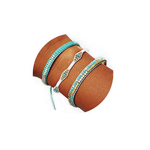 Product Cover FINETOO Green Beads Braided Rope Bracelet Set Handmade Adjustable Boho Wrap Bracelet for Woman